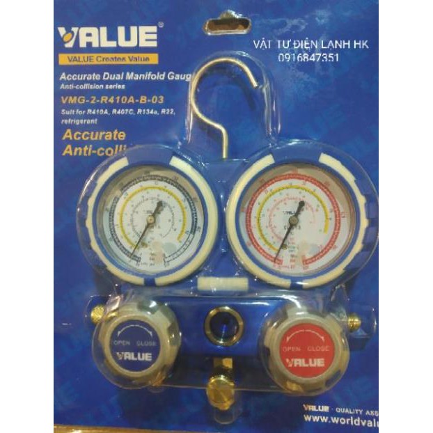 Đồng hồ đo nạp gas đôi hãng Value R22 - R410 không dây