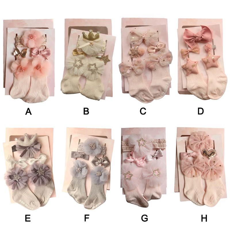 Bộ phụ kiện tóc kèm vớ nhiều kiểu dáng xinh xắn dành cho bé gái