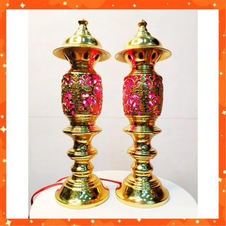 Đôi đèn thờ bằng đồng vằng nguyên chất cao 27cm, đôi đèn điện thờ bằng đồng cao cấp