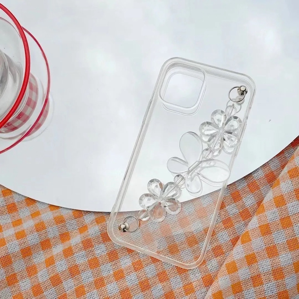 Ốp Điện Thoại Silicon Dẻo Trong Suốt Kèm Dây Đeo Hình Bươm Bướm Cho iPhone 14 7 8 Plus 11 12 13 Pro MAX X XR XS MAX SE 2020 2022