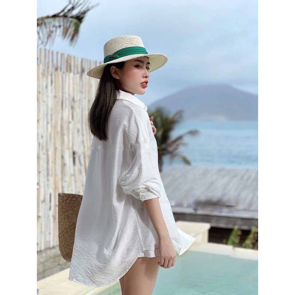 Sét đũi trắng somi dài tay mic quần đùi suông dễ mặc lên from thoải mái máy mẻ-Minxy shop