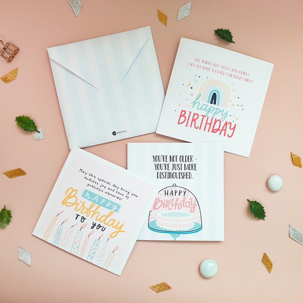 Thiệp chúc mừng sinh nhật 12x12 SDstationery SN3 PASTEL BLUE họa tiết cầu vòng màu xanh pastel trẻ trung tươi tắn