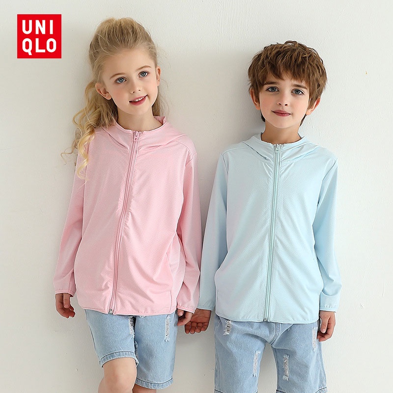 Uniqlo Áo Khoác Chống Nắng Tay Dài Có Mũ Trùm Đầu Dễ Thương Cho Bé Gái