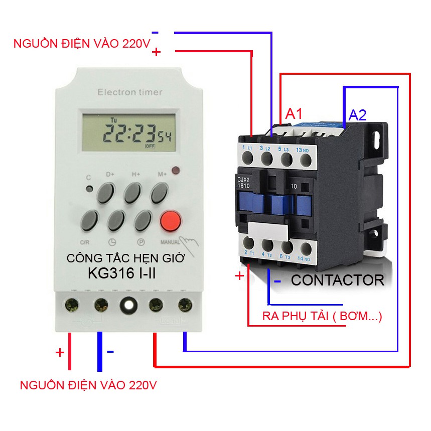 Công tắc hẹn giờ KG316 TII + contactor 18A/220v,hẹn giờ công suất cao