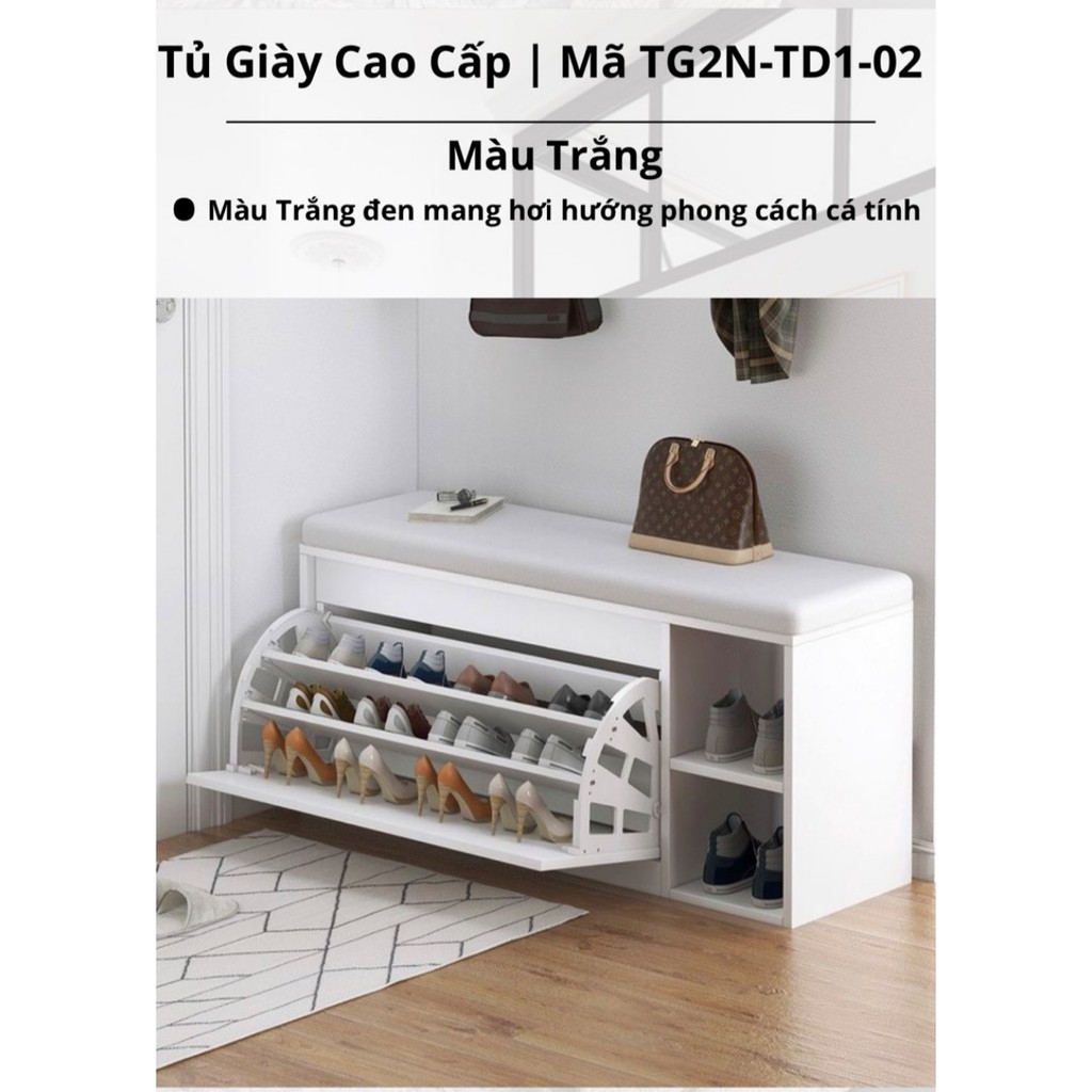 [𝒈𝒊𝒂́ 𝒓𝒆̉]Tủ giày thông minh gỗ MDF cao cấp, kệ ghế để giày 3 ngăn có hộc để đồ, cánh lật che bụi, 100cm*30cm*48 cm