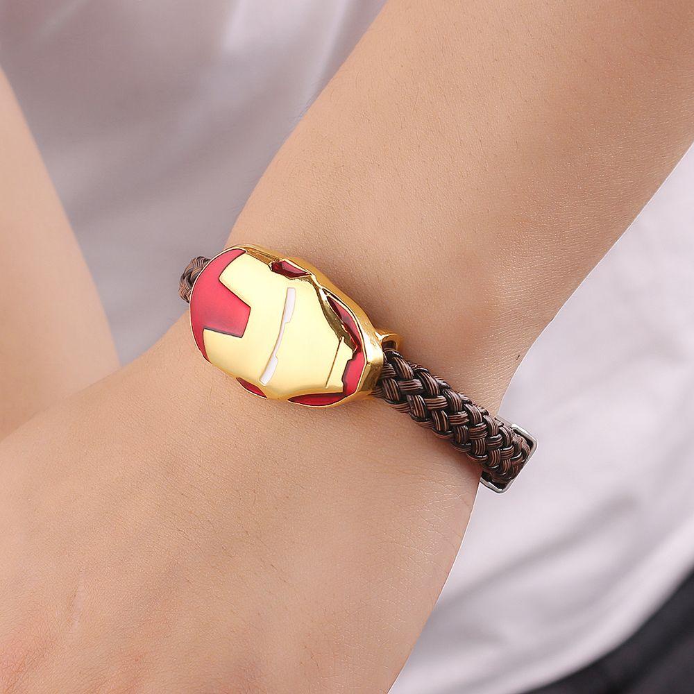 Vòng Tay Bện Dây Mặt Hình Báo Đen Phong Cách Iron Man Thời Trang Unisex