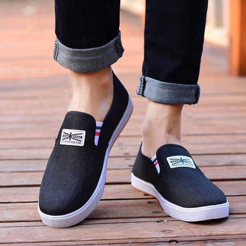 Giày lười denim đế bằng cổ thấp phong cách thời trang cho nam