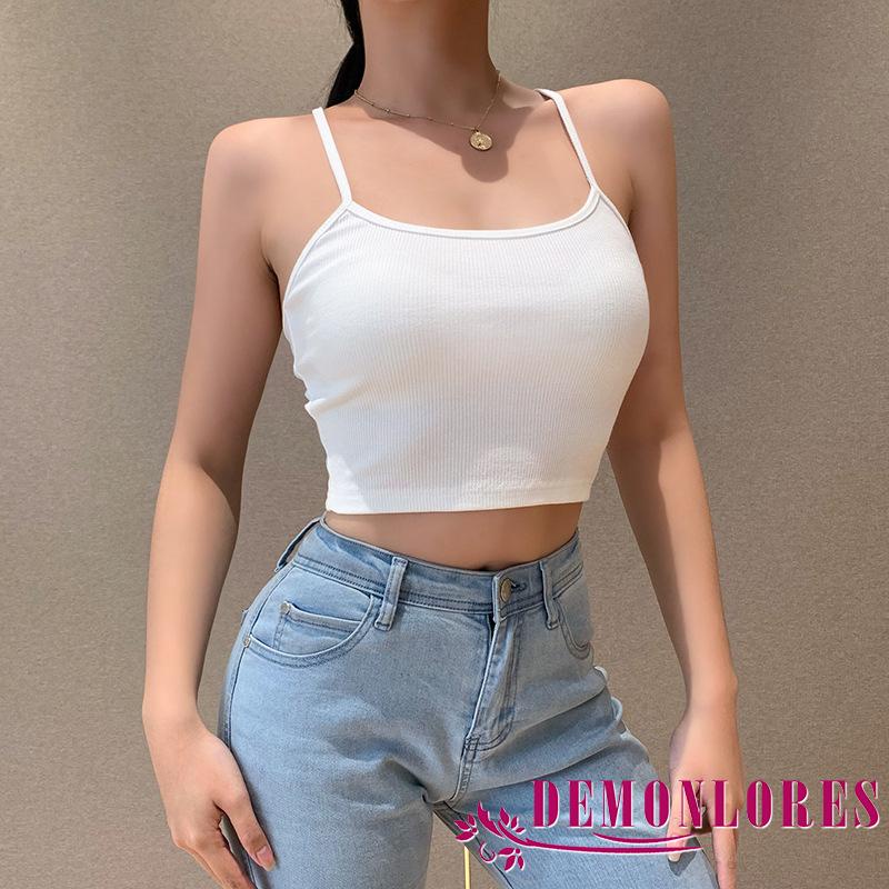 Áo Croptop Hai Dây Cổ Chữ U Màu Sắc Trơn Thời Trang Mùa Hè Cho Nữ