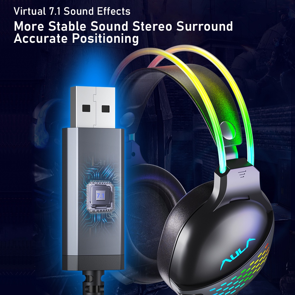 Tai nghe chụp tai AULA S503 RGB âm thanh vòm HD giảm tiếng ồn dành cho chơi game
