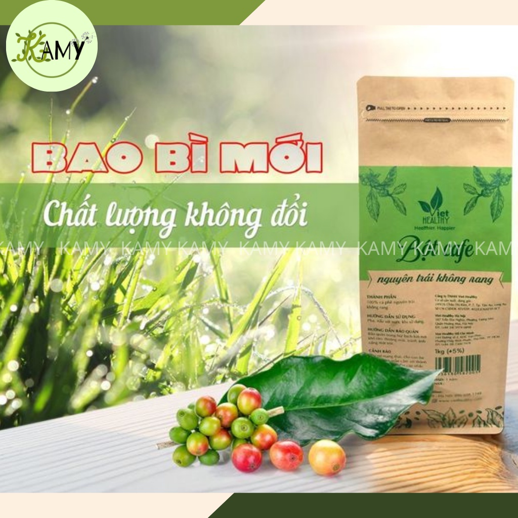 Bột Cafe Nguyên Trái Không Rang Viethealthy Thải Độc Đại Tràng, Enema Coffee Thải Độc Gan Túi 0.5-1kg