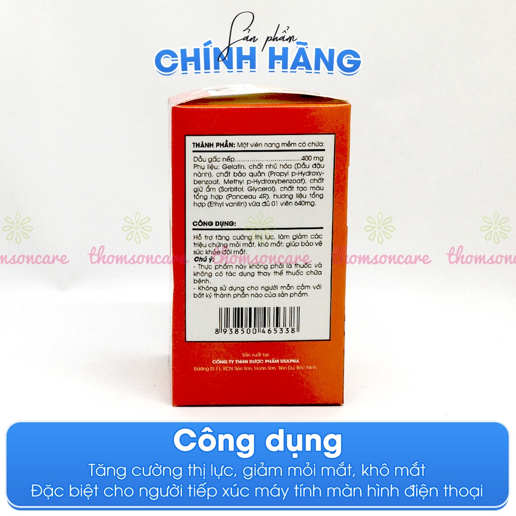 Dầu gấc Tuệ Linh - Giúp sáng mắt đẹp da - Chính hãng Tuệ Linh - Mẫu mới, hộp 60 viên - KM mua 5 tặng 1