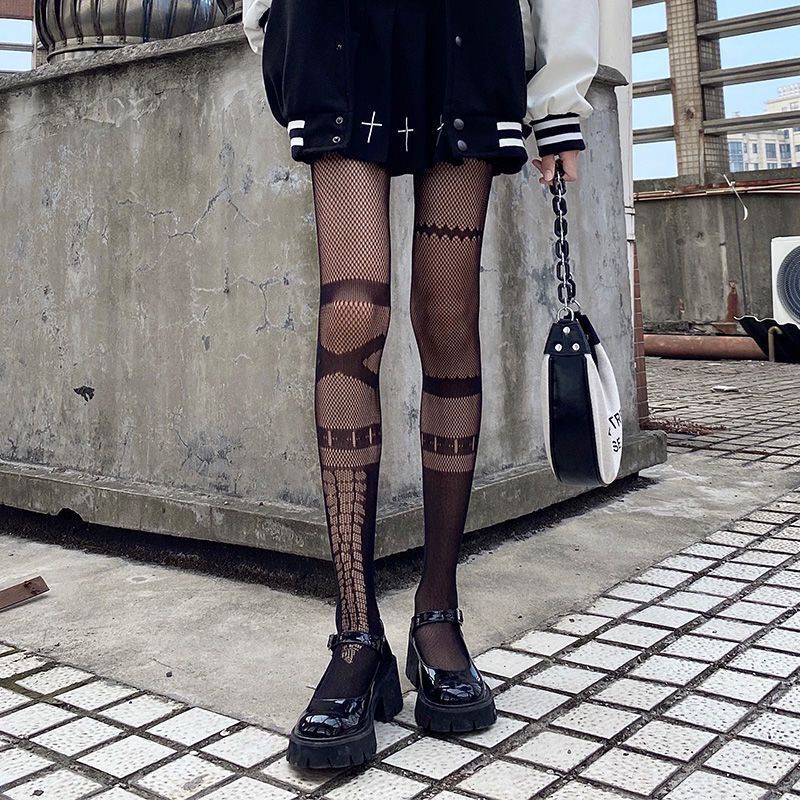 Gothic Dark Hollow Out Pantyhose Tights Women 2021 Fashion Breathable Fishnet Stockings Lolita Kawaii Plus Size Thigh High Socks