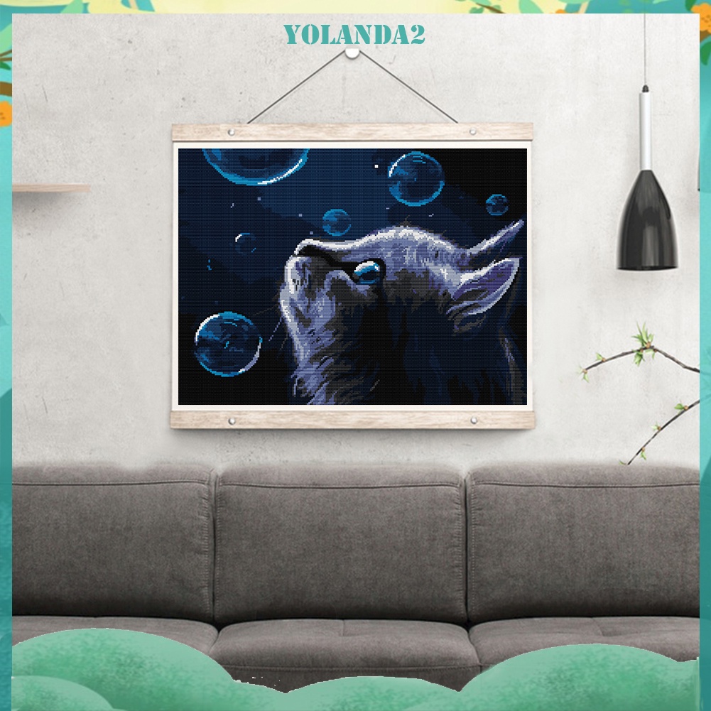 Tranh thêu chữ thập 14CT hình mèo đêm toàn bộ