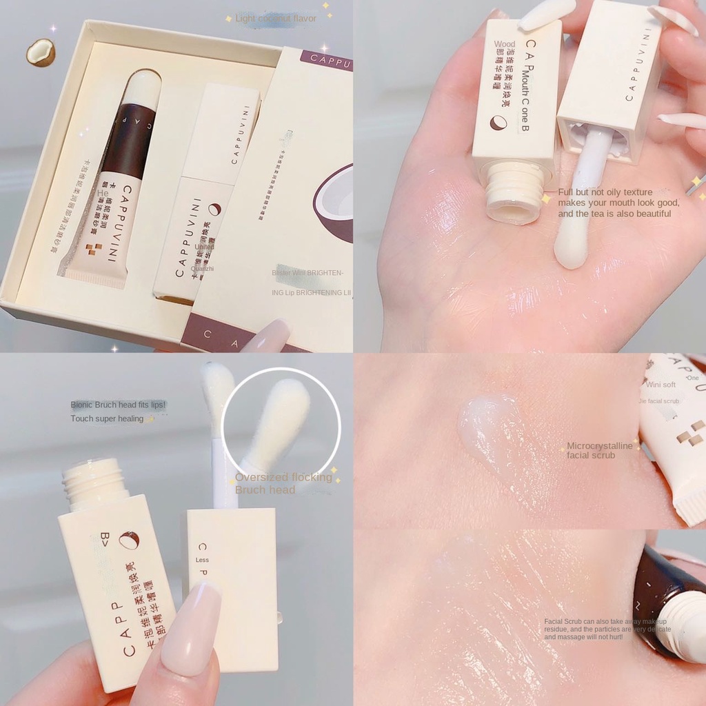 Set son dưỡng môi Cappuvini làm sáng bóng tẩy tế bào chết (có bán lẻ)
