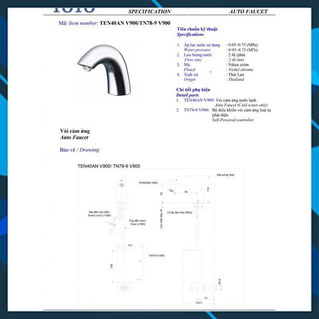 VÒI CẢM ỨNG TOTO TEN40ANV900/TN78-9V900/TVLF405