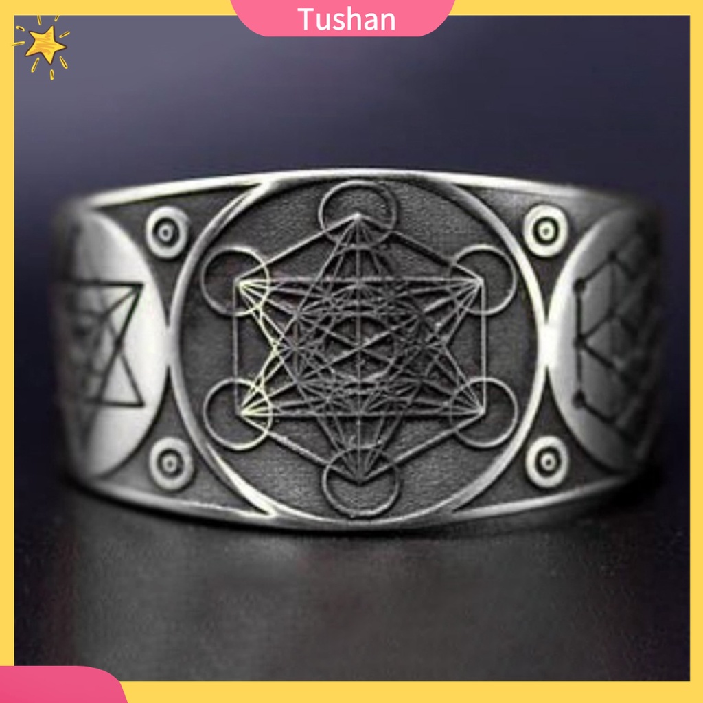 Nhẫn Hợp Kim Họa Tiết Hexagram Cổ Điển Có Thể Điều Chỉnh Phong Cách Punk