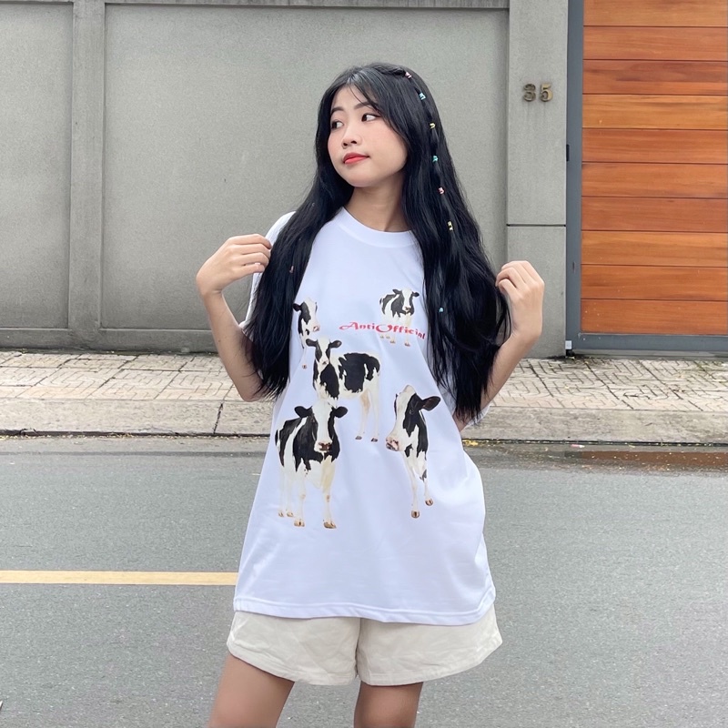 Áo thun Treminal unisex COWS phong cách Hàn Quốc màu trắng - A023