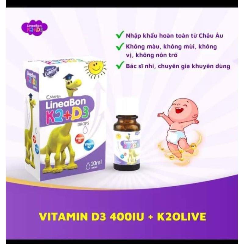 LINEABORN D3K2 BỔ SUNG VITAMIN K2 & D3, DINH DƯỠNG TĂNG CHIỀU CAO CHO BÉ LINEABON K2&D3