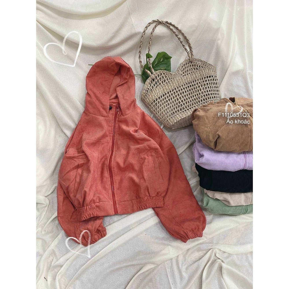 Áo khoác nhung tăm có nón kéo khóa tay dài bo thời trang!