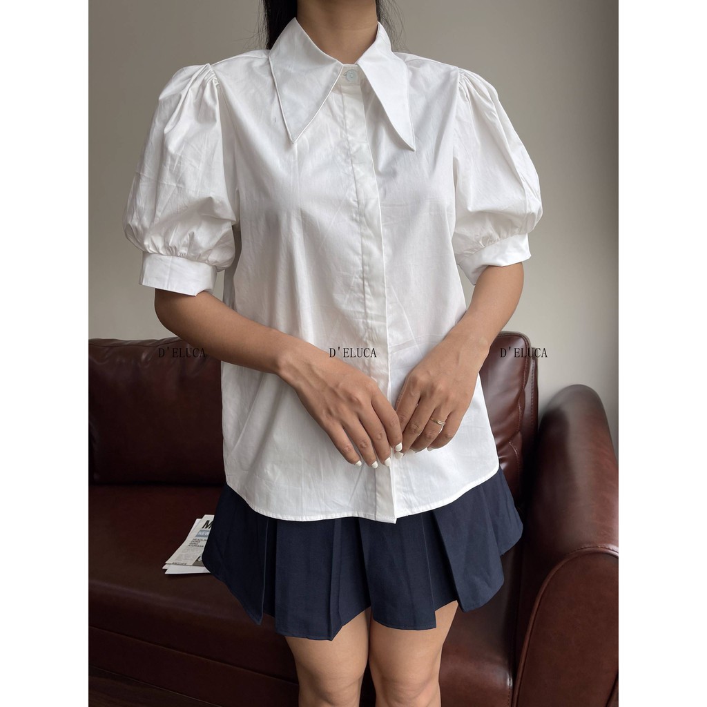 [Hình+Video Thật] Áo Sơ-mi Nữ Tay Bồng Cổ Nhọn Xinh Xắn Chất Liệu Thô Nhật Cao Cấp | BigBuy360 - bigbuy360.vn