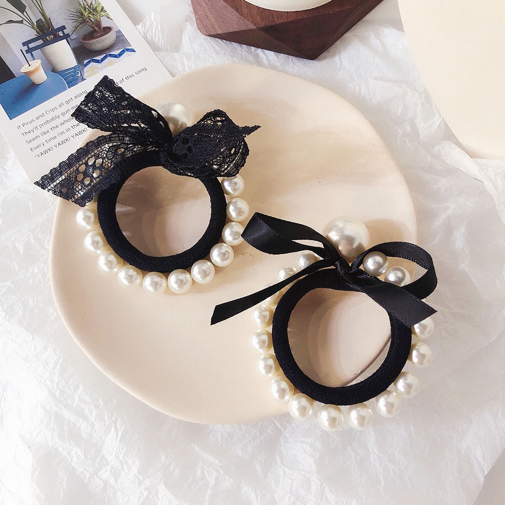 Dây buộc tóc đính hạt giả ngọc trai phong cách Hàn Quốc