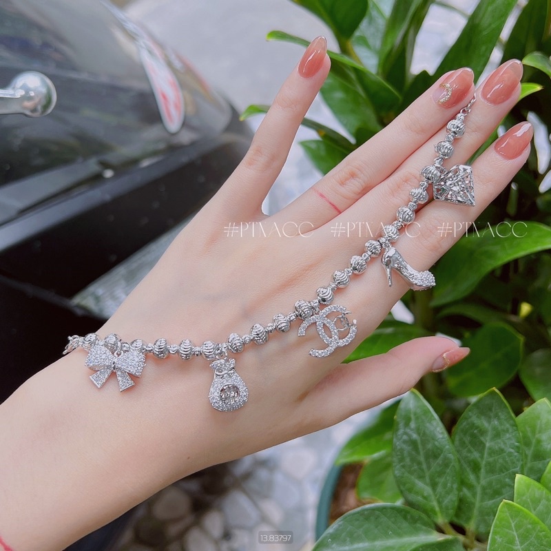 Lắc tay bi xi bạch kim, xi mạ vàng phối charm tòn ten thương hiệu đính đá cao cấp .PTNACC.
