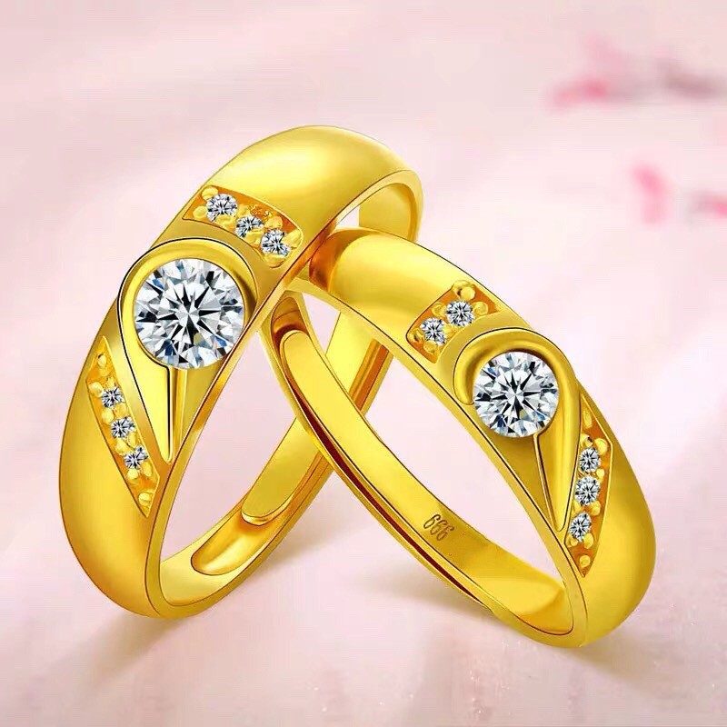 Weiweijewelry/Nhẫn đính hôn cặp đôi Nhẫn thời trang hình trái tim mạ vàng 24k