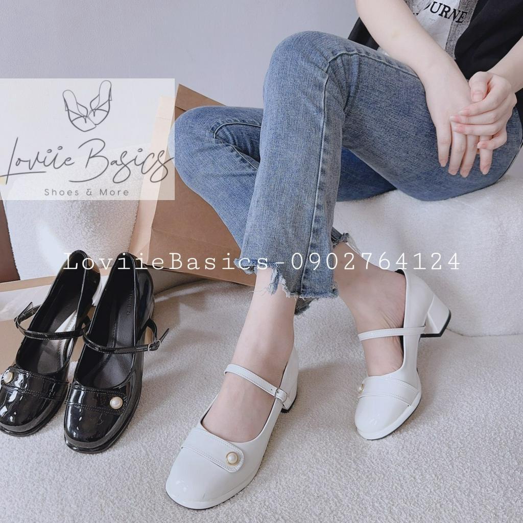 GIÀY CAO GÓT LOVIIE BASICS - SỤC NỮ BÍT MŨI TRÒN GẮN NGỌC QUAI CÀI PHONG CÁCH THỜI TRANG HIỆN ĐẠI G230435