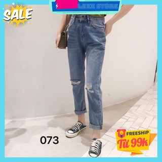 Kèm hình thật - Quần jean baggy nữ rách gối xanh nhạt size S M L chất đẹp