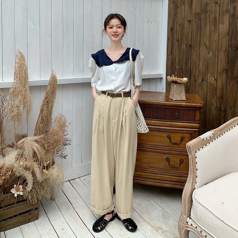 Áo kiểu tay ngắn cổ chữ V phong cách thanh lịch cho nữ 34249