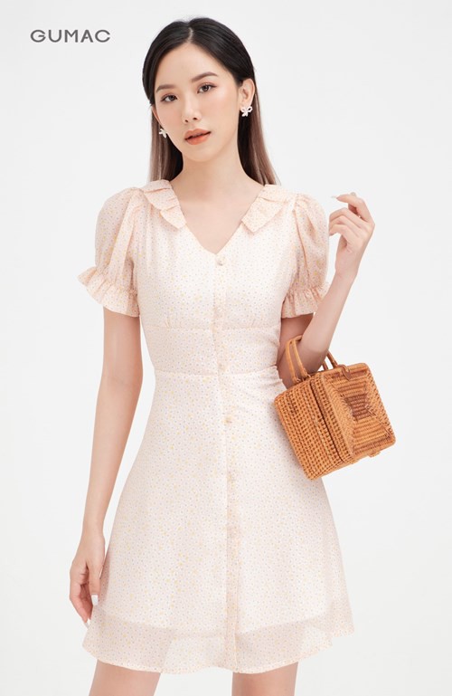 [Mã MABR07062 giảm 8% tối đa 50K đơn từ 249K] Đầm ôm nữ body cổ V bèo cổ GUMAC thiết kế công sở, màu cam DB450 | BigBuy360 - bigbuy360.vn