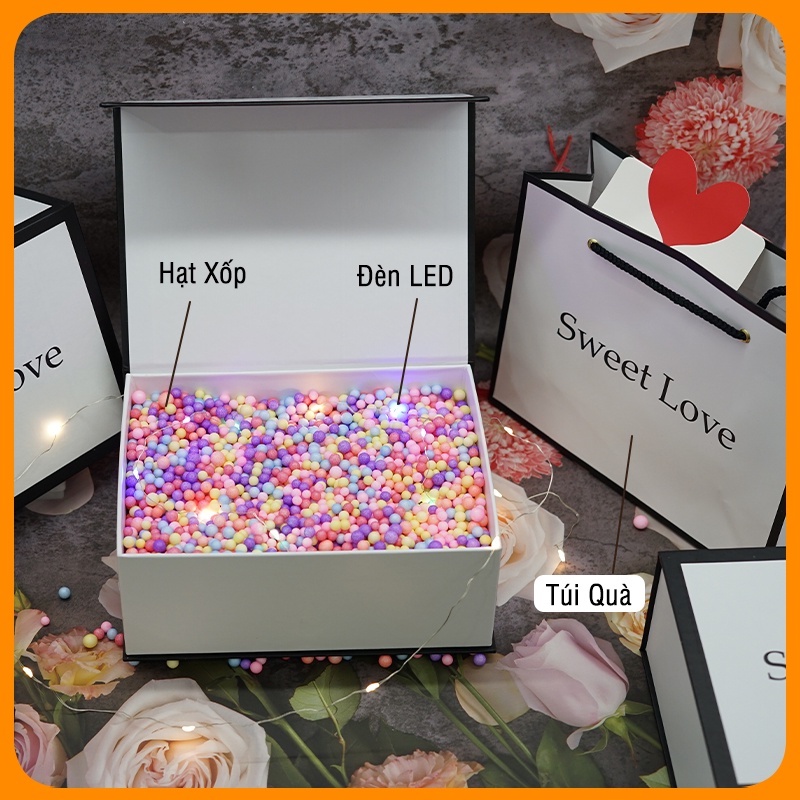 Quà tặng Sinh Nhật |Set Quà tặng nắp đóng nam châm cực sang, Valentine Sweet Love, Hộp Kèm Túi Giấy, Giấy Rơm