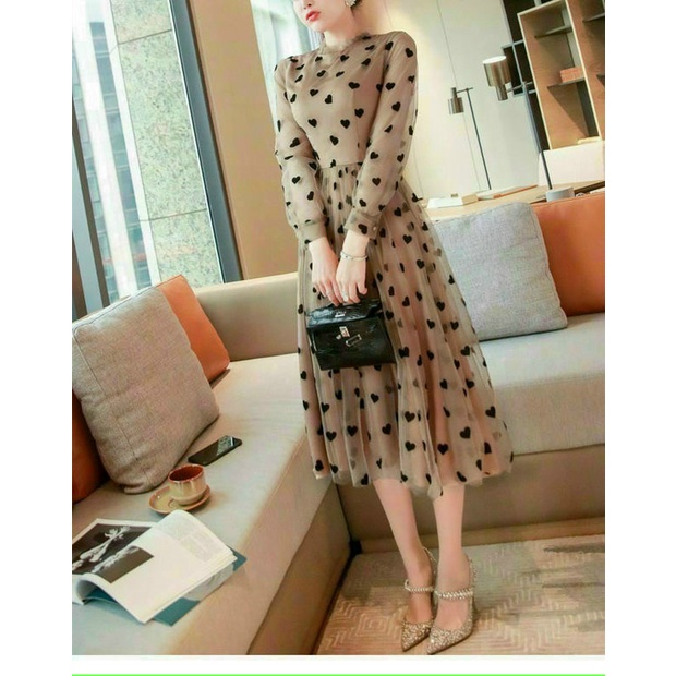 Đầm Xòe Cổ tròn Họa Tiết Bi Kết Nơ Eo BY4539