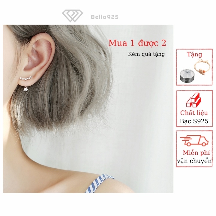 Bông tai Bella 925 khuyên tai 2 trong 1 hình ngôi sao phong cách Hàn Quốc