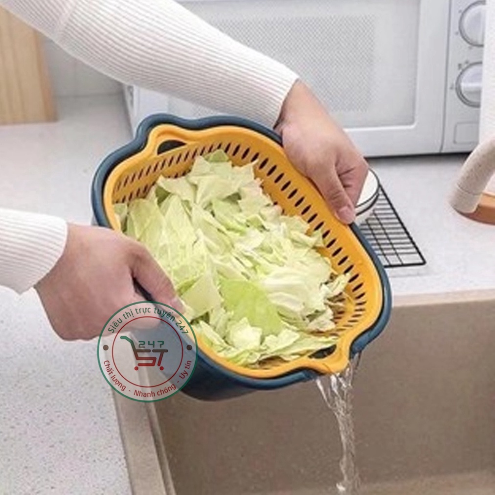 Bộ 6 món thau rổ nhựa chữ nhật đựng trái cây chứa đồ tiện lợi gọn nhẹ cho gia đình