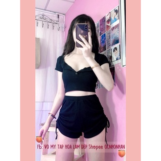 Set áo croptop + quần short rút dây