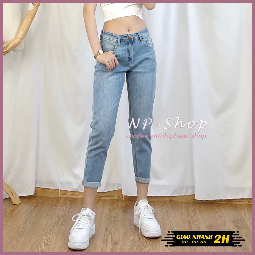 Quần baggy jean nữ dáng lửng lưng cao co giãn màu xanh NP shop ⚡️ Quần bò baggy phong cách năng động