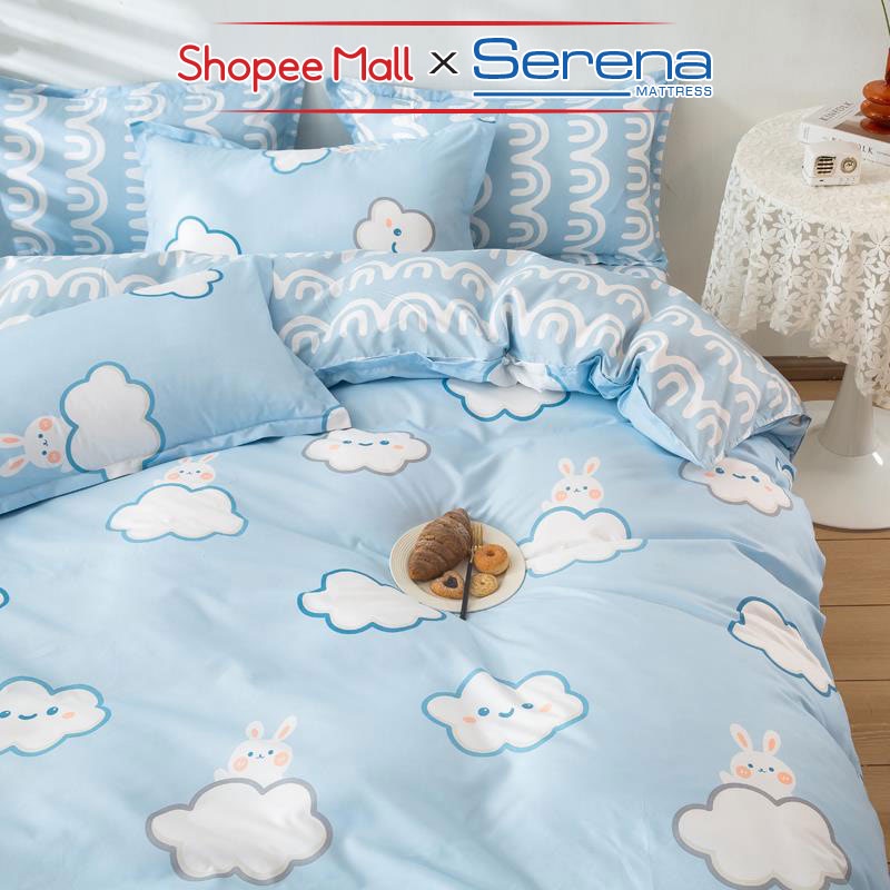 Bộ Ga Giường Cao Cấp Full 5 Món Cotton Poly SERENA MATTRESS Bộ Chăn Ra Drap Gối Đệm Nệm Trải Phủ Bọc Giường Trần Bông
