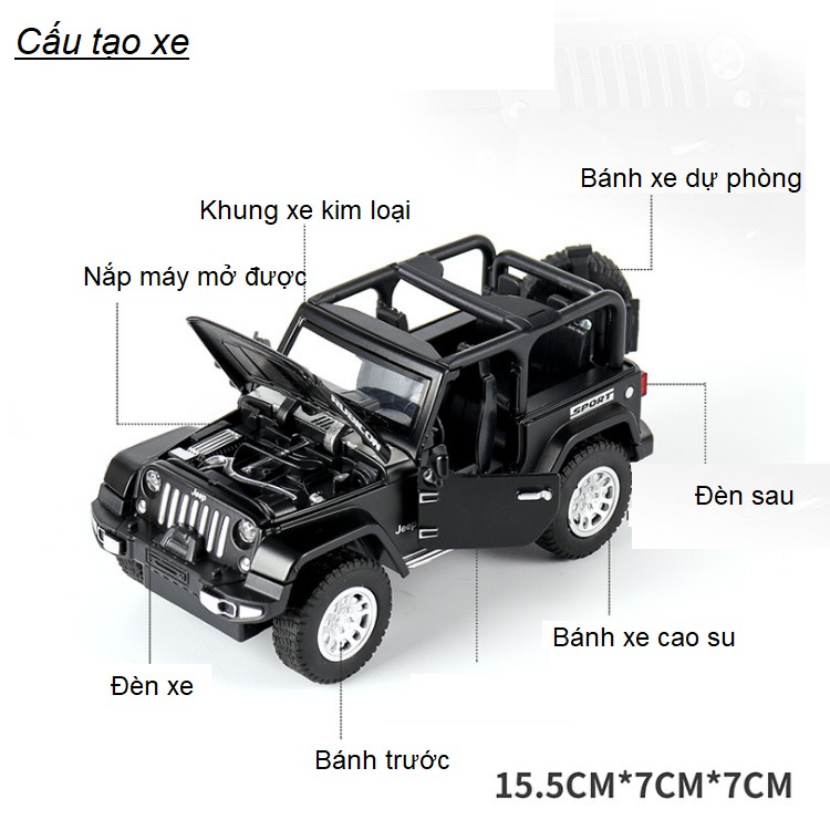 Xe mô hình ô tô Jeep bằng kim loại tỉ lệ 1:32 có âm thanh , đèn và mở các cửa