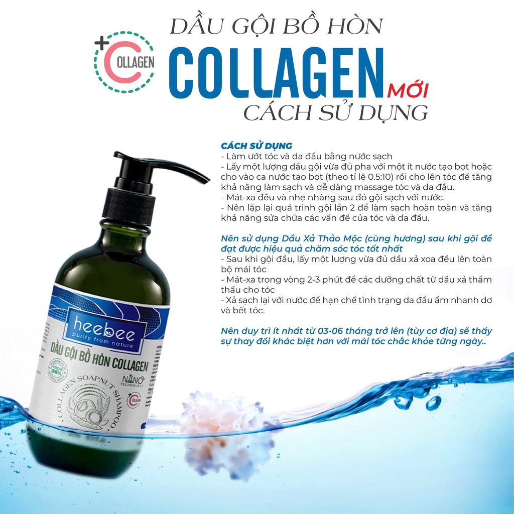 Combo gội xả chăm tóc chắc khỏe: Dầu gội Bồ Hòn Collagen + Dầu xả Thảo Mộc Heebee 300ML&500ML