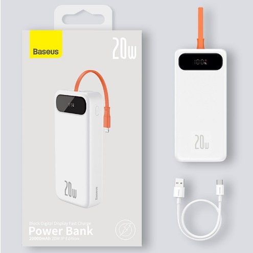 🔥Pin sạc dự phòng kèm cáp Baseus Quick Charge 10000/20000mAh 20W màu trắng tinh khôi,sang trọng bảo hành 12 tháng