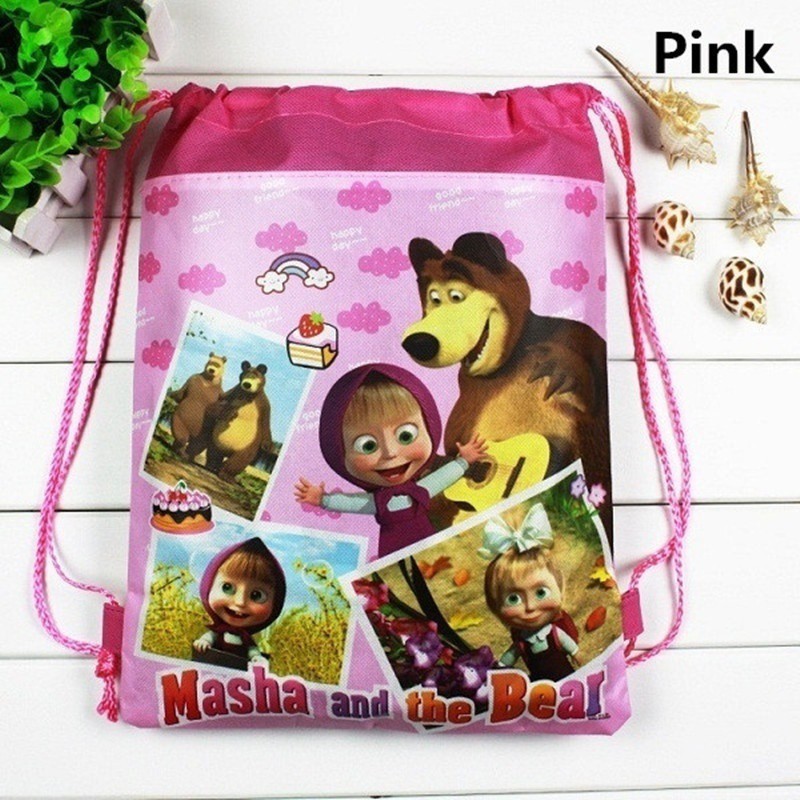 Ba Lô Dây Rút Vải Không Dệt In Hình Hoạt Hình Masha And The Bear