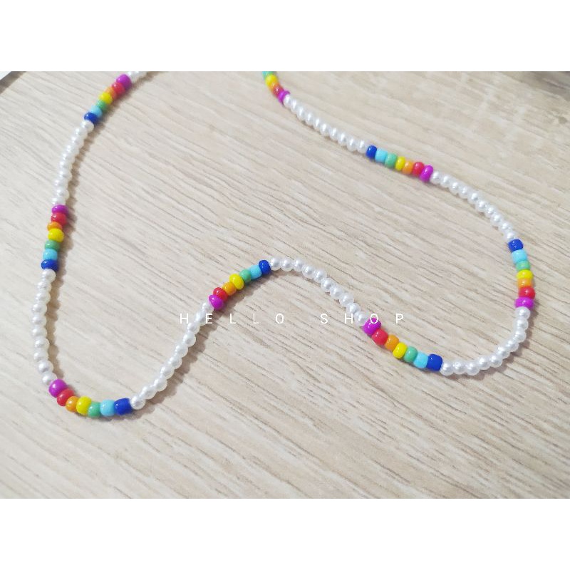 Vòng cổ hạt cườm nhiều màu mix trai
