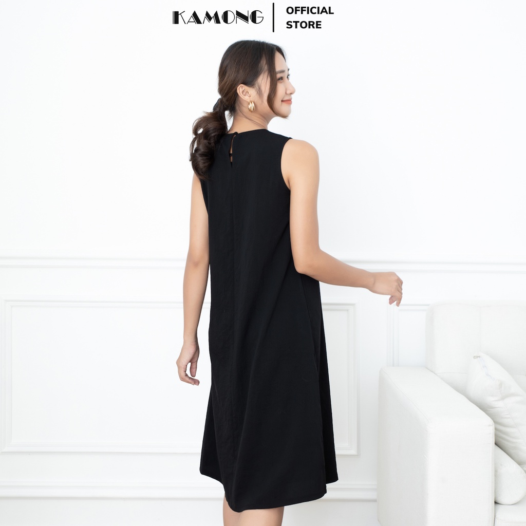 Đầm suông sát nách KAMONG kiểu dáng đầm thiết kế sang trọng, chất liệu đũi xước cao cấp. | BigBuy360 - bigbuy360.vn