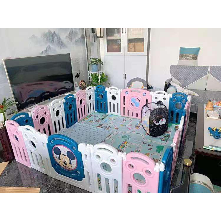 Quây Cũi Nhựa Gấp Gọn PAKEY Màu Hồng +TẶNG Thảm + Bóng + Giỏ, Quây Nhựa Cho Bé Gái Cực Chắc Chắn Cao 60cm