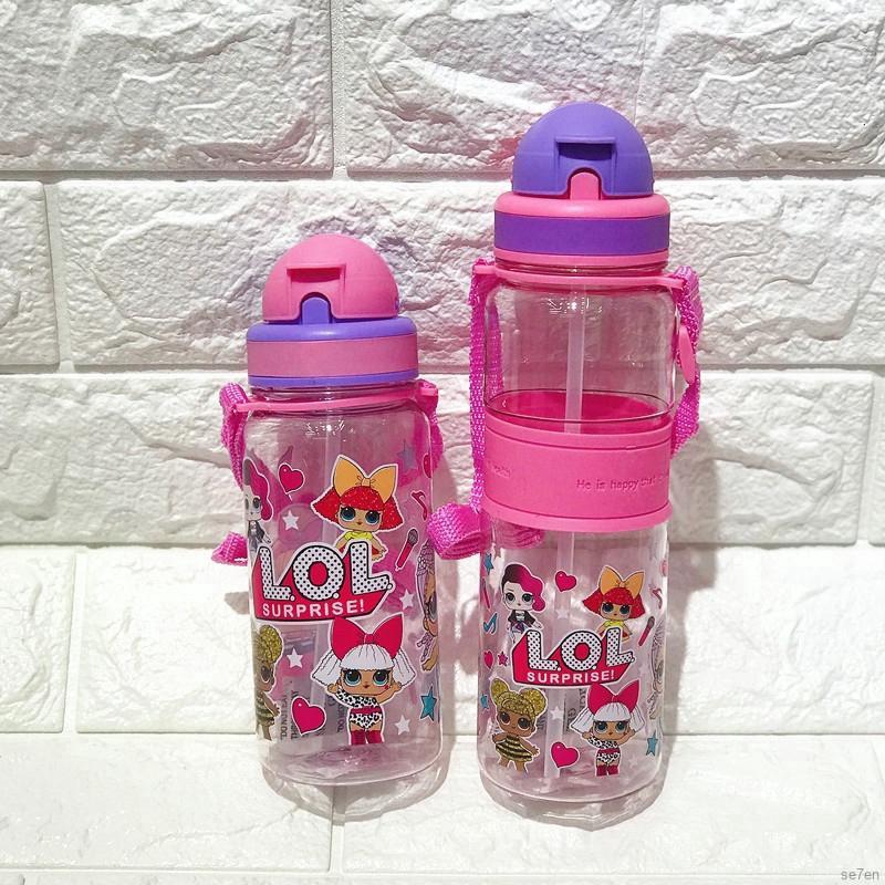 Bình nước họa tiết hoạt hình có ống hút và dây đeo vai dành cho trẻ em