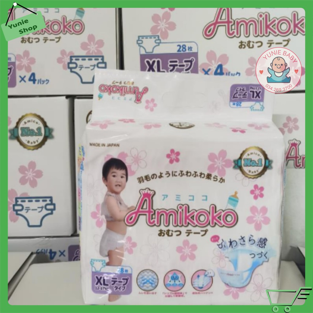 Tã Amikoko nội địa Nhật Bản cao cấp dán/quần size NB62/S50/M42/L36/XL28/M30/L28/XL24