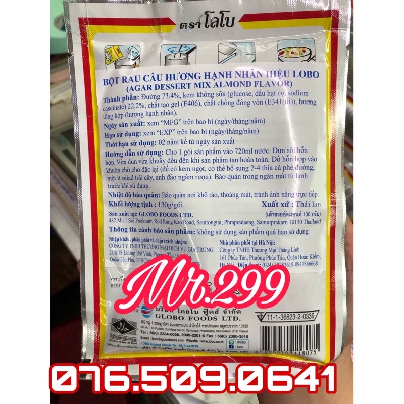 Bột rau câu Hạnh Nhân Thái Lan Lobo 10 gói [Date 2025]