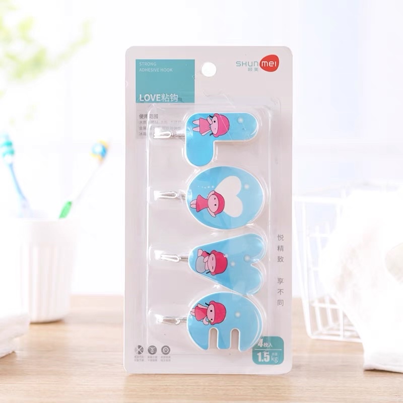 Bộ 4 móc dính cường lực siêu chắc, Móc dính siêu chắc hình chữ LOVE
