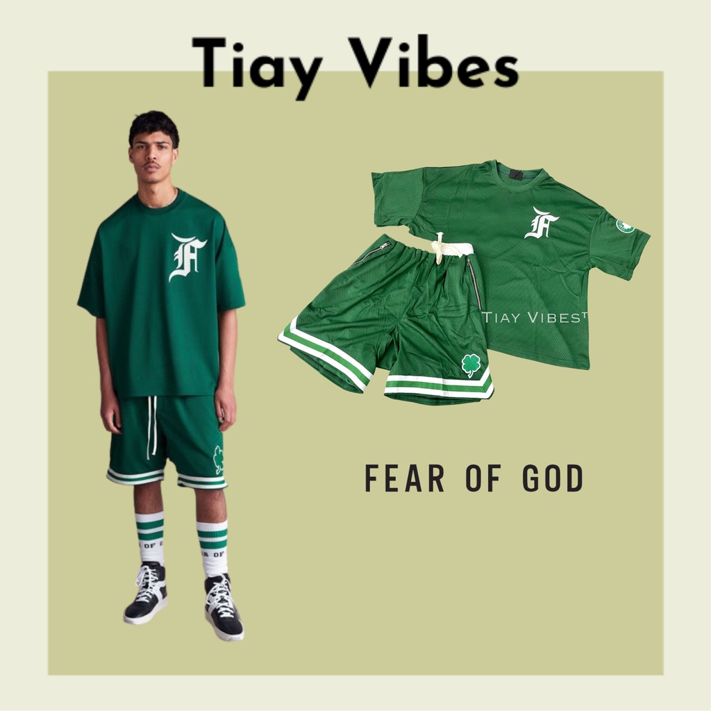 Set Mesh Fear Of God 7th Collection, set quần và áo Fear Of God xanh rêu - TiayVibes